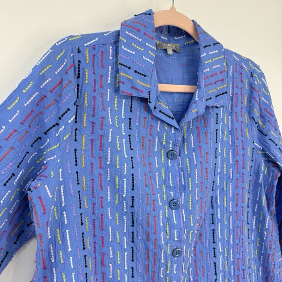 Habitat Clothes to Live In Small Tunic Blue Colorful Dashes 3/4 Sleeve Lagenlook - Picture 4 of 10